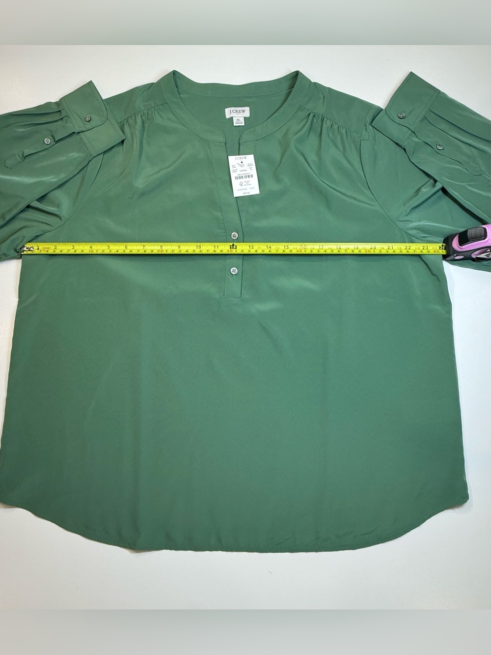 J. Crew Sage Green Popover Blouse XL NWT Lightweight Long Sleeve Top - Picture 6 of 10